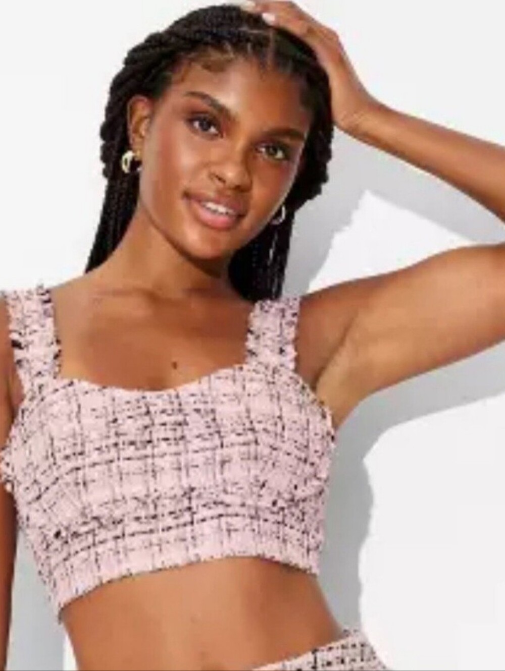 Wild Fable Women's Size L Tweed Boucle Tiny Tank Top light Pink NWT